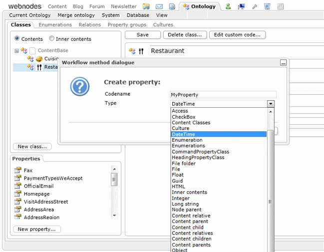 create property dialog create property dialog